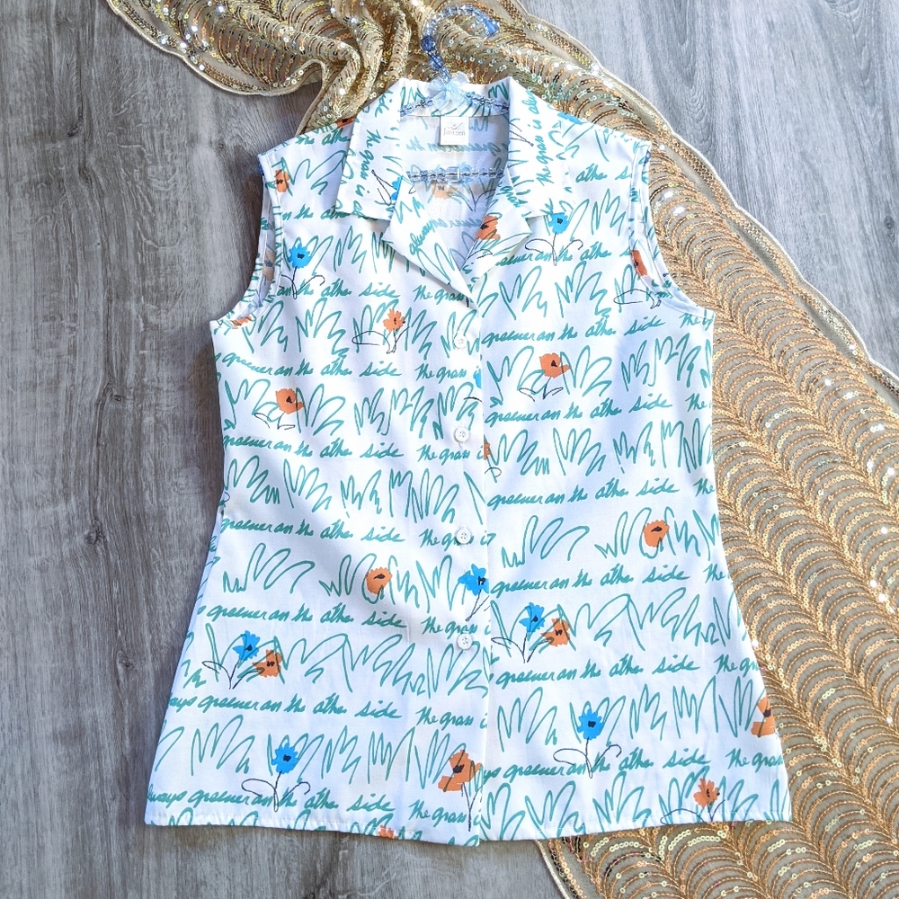 Rare 60s summer grass top jantzen Vintage women m/l 1960s sleeveless